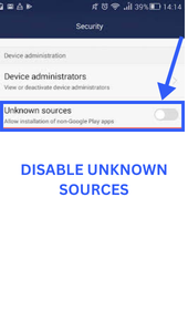Android device screen showing option to disable unknown sources after installation