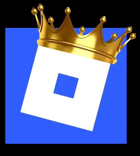 A blue Roblox logo square wearing a golden king crown representing the premium unlocked mod version.