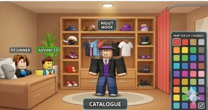 A marketplace view showing a roblox avatar alongside premium armour sets and items available in the mod.
