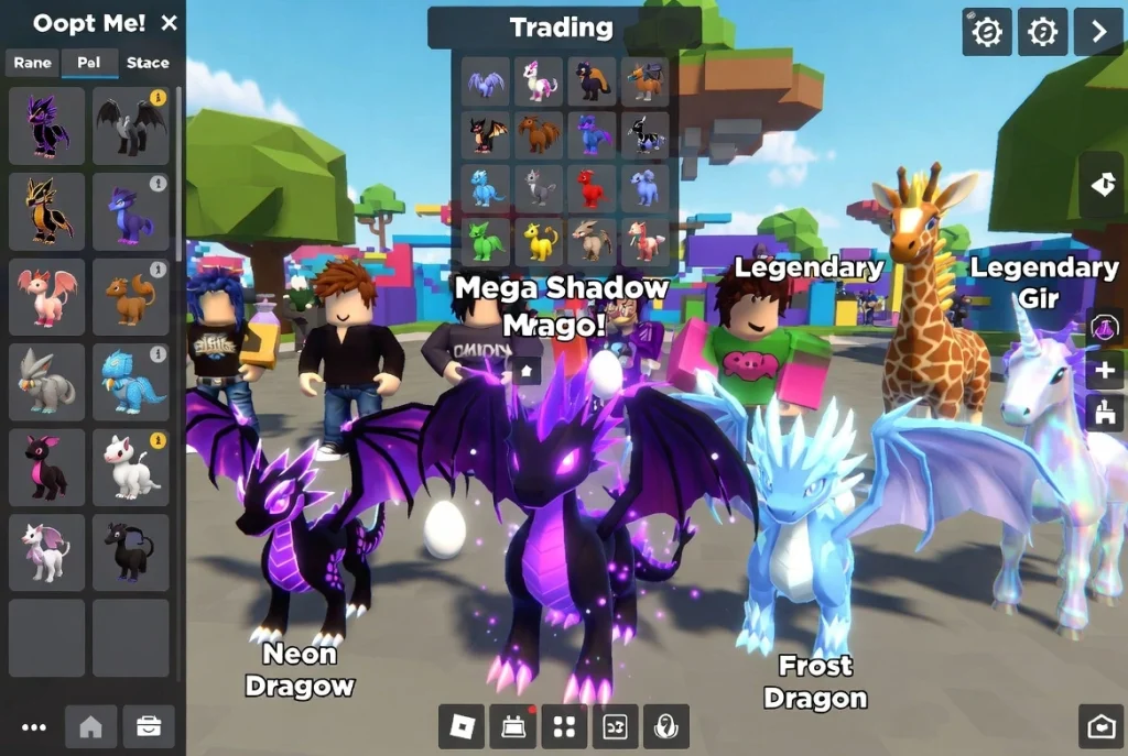 Rare legendary pets including Mega Neon Shadow Dragon and Frost Dragon in Roblox 